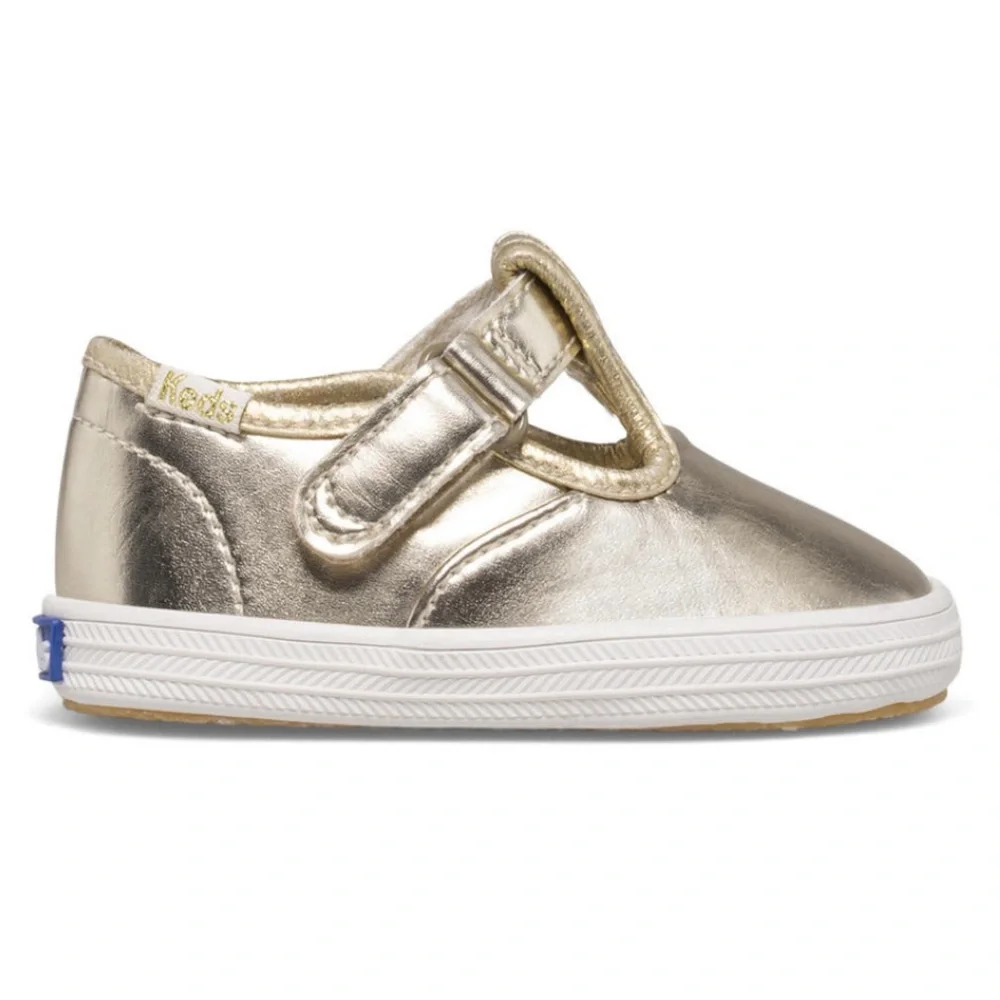 Keds Infant Champion Lace Toe Cap T-Strap Sneaker in Champagne Metallic